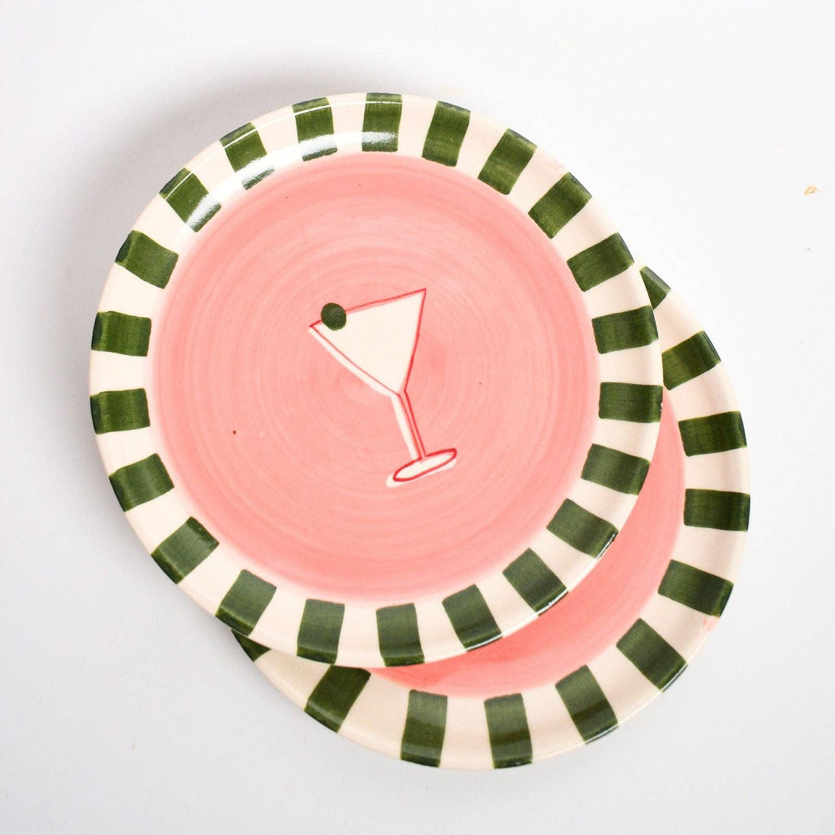 Martini Ceramic Dessert Plate | Hand-Painted | 8 Inch | Set Of 2