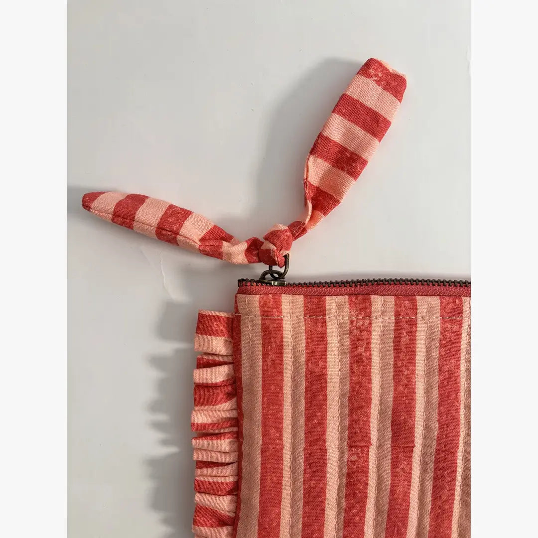Handmade Quilted Pouch, Pink & Red Stripes - 8 x 5 Inches