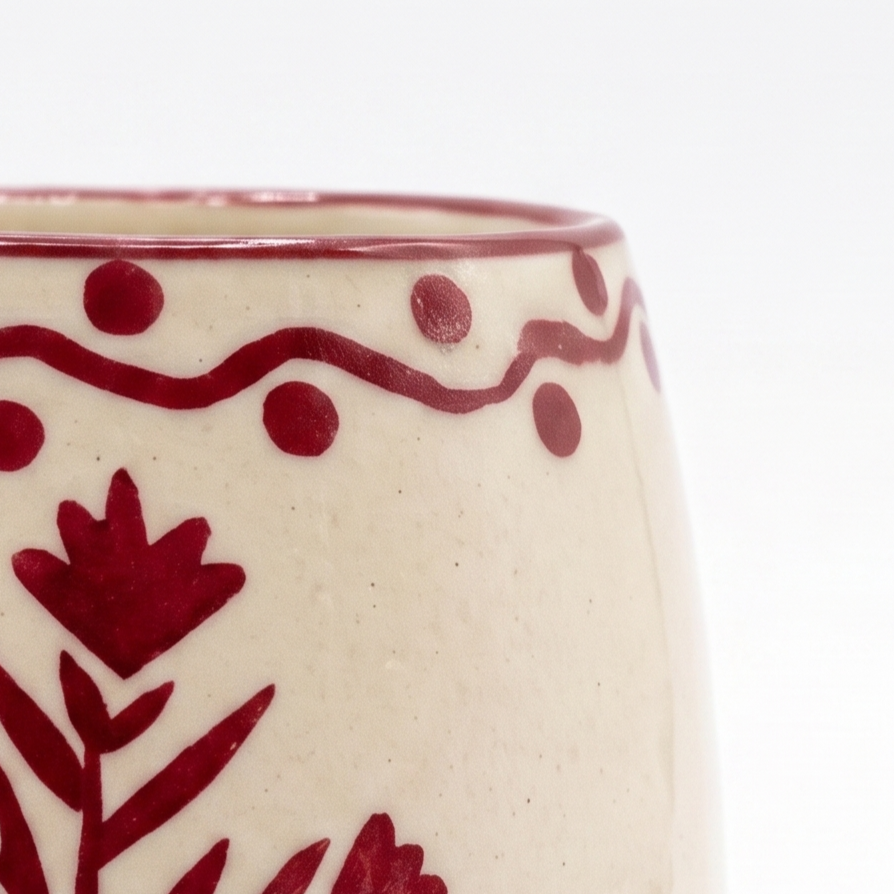 Red Drinking Cup | Hand-Painted Ceramic | 3 Inch | Set Of 2