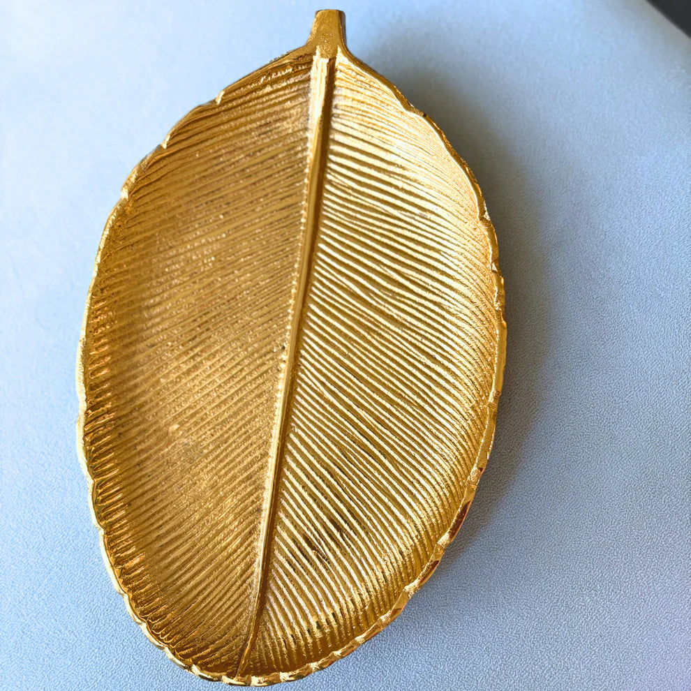 Gilded Leaf Serving Tray and Platter - 12 x 7.5 x 1.2 Inches