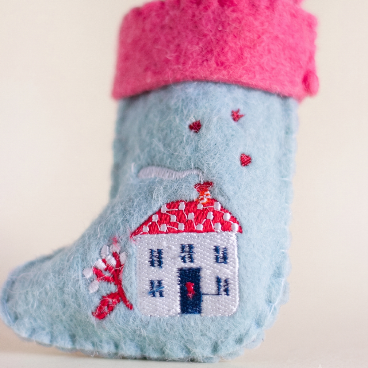 Happy Home Felt Stocking | Embroidered Felt | 20cm | Set Of 2