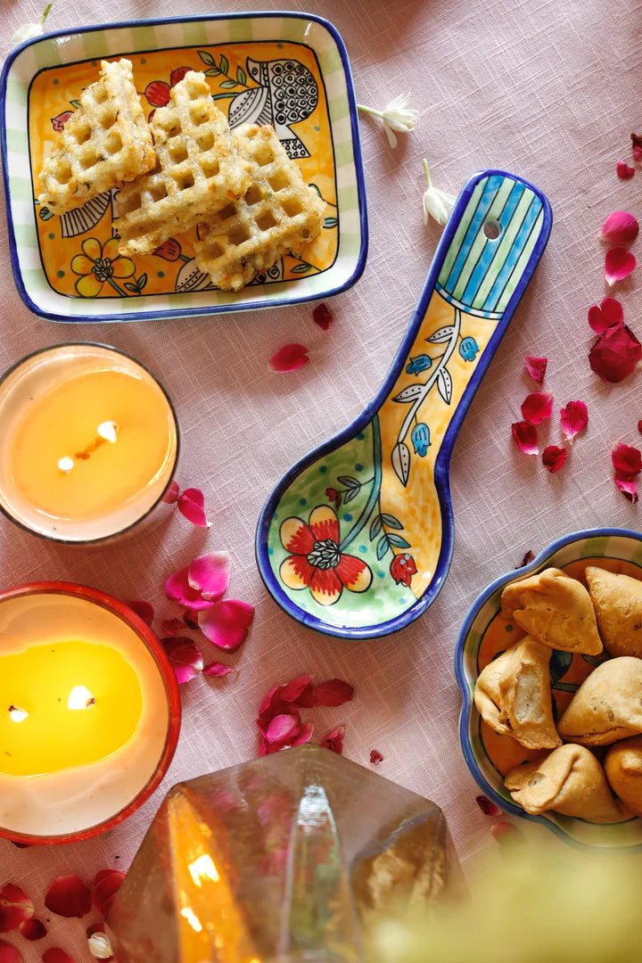 Perch Handpainted Ceramic Spoon Rest - Multi , 9.84 x 3.75 x 1.18 Inches (Set of 2)