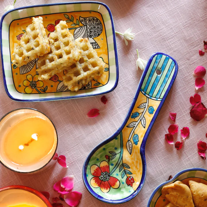 Perch Handpainted Ceramic Spoon Rest - Multi , 9.84 x 3.75 x 1.18 Inches (Set of 2)