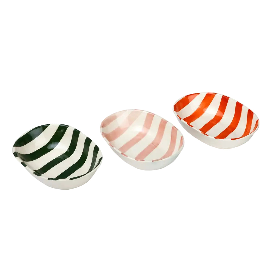 Ceramic stripe Bowl, Orange 7x5x2 Inches (Set of 4)