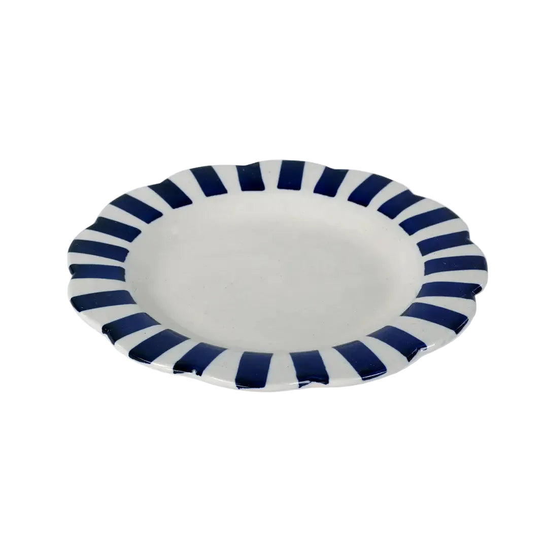 Ceramic Stripe Dinner Plate, Blue- 10 x 10 x 1.25 Inches