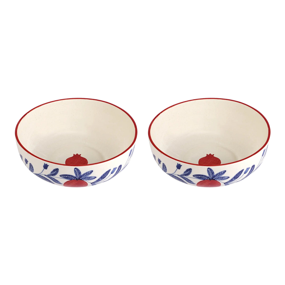 Anaar Bowl | Red Handpainted Stoneware Serving | 7 Inch (Set of 2)