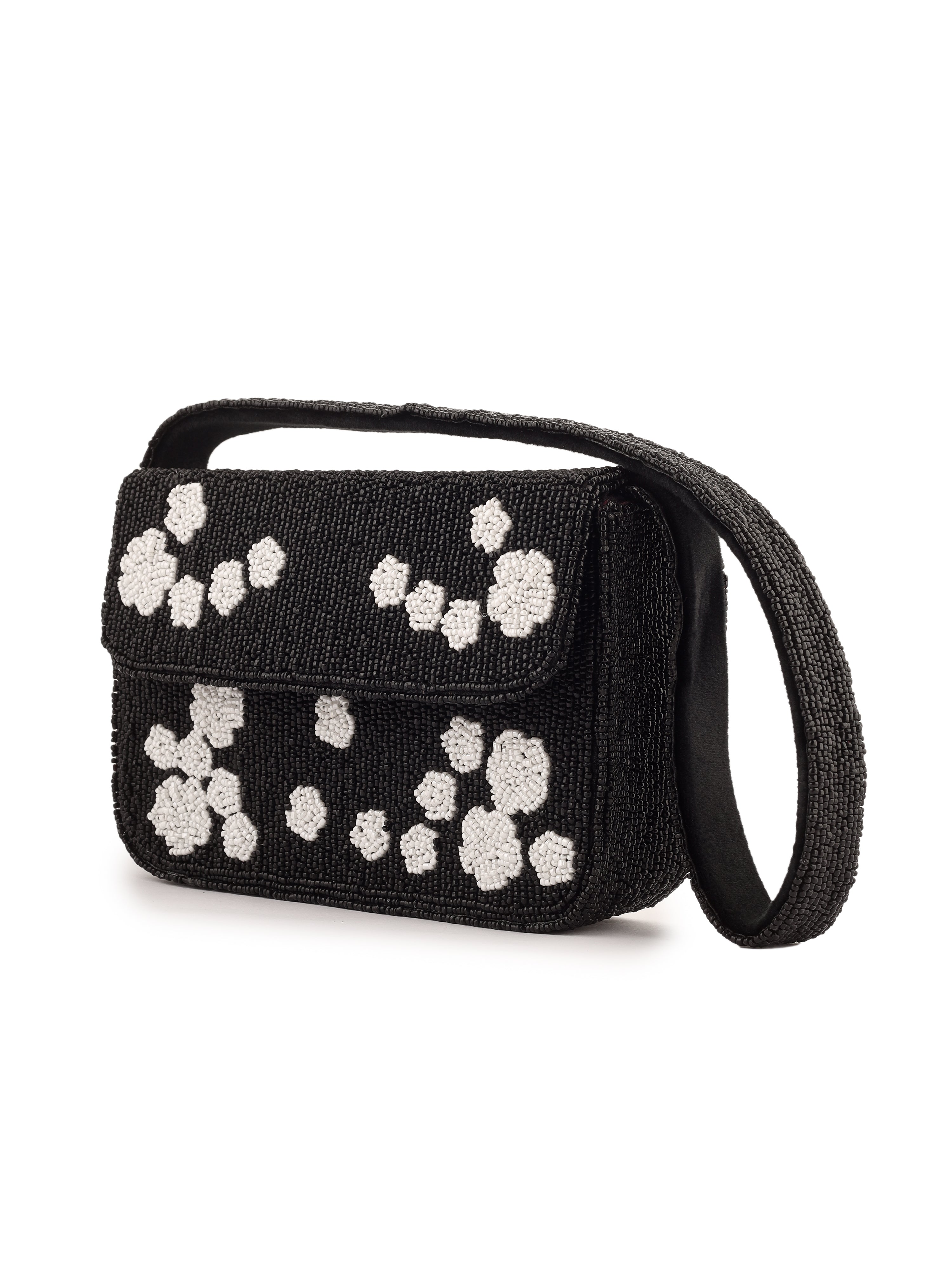 Black Rose Beaded Purse - 7.5 x 5 Inches