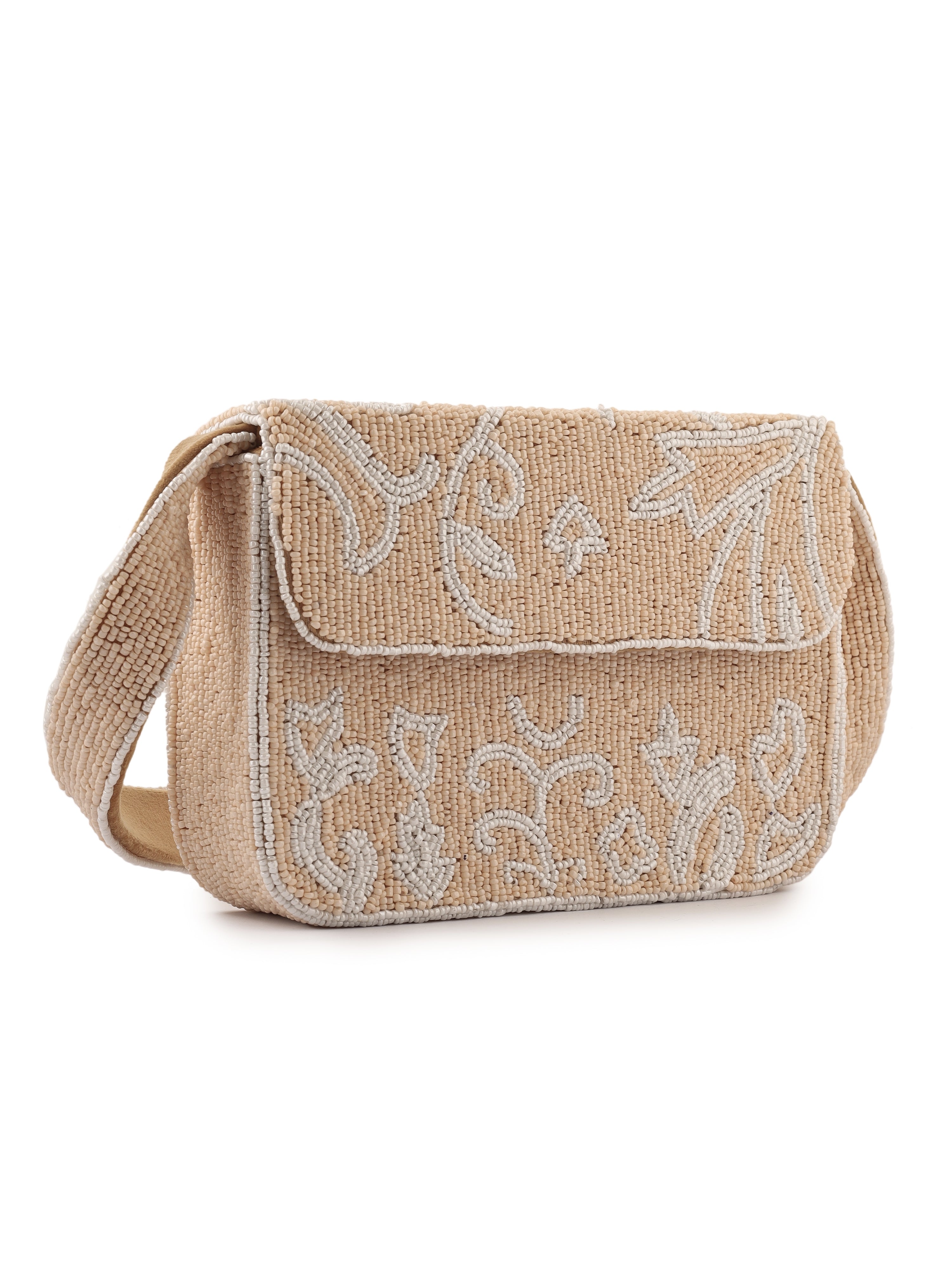 Beige Bloom Beaded Purse - 7.5 x 5 inches