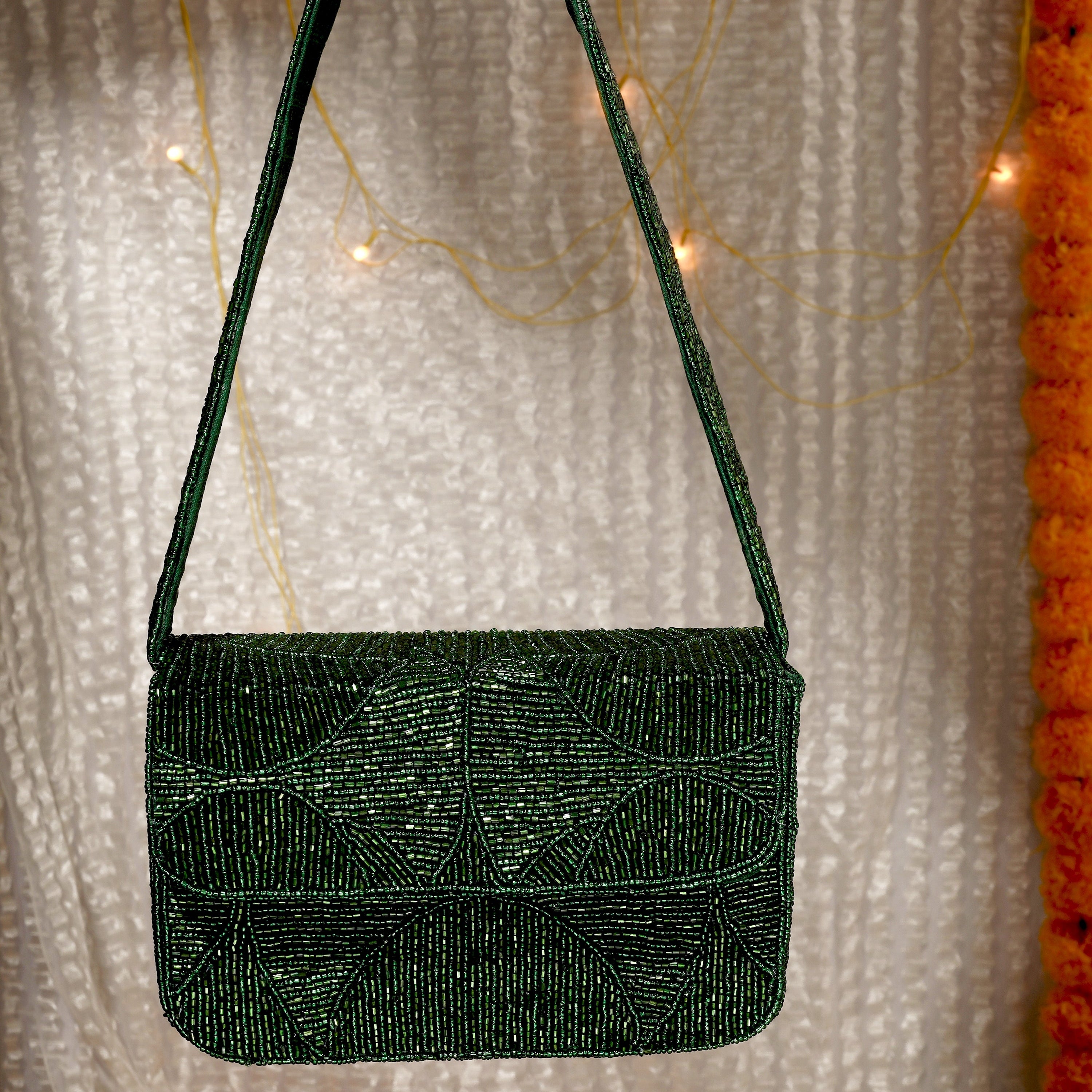 Evergreen Luxe Beaded Purse - 7.5 x 5 Inches