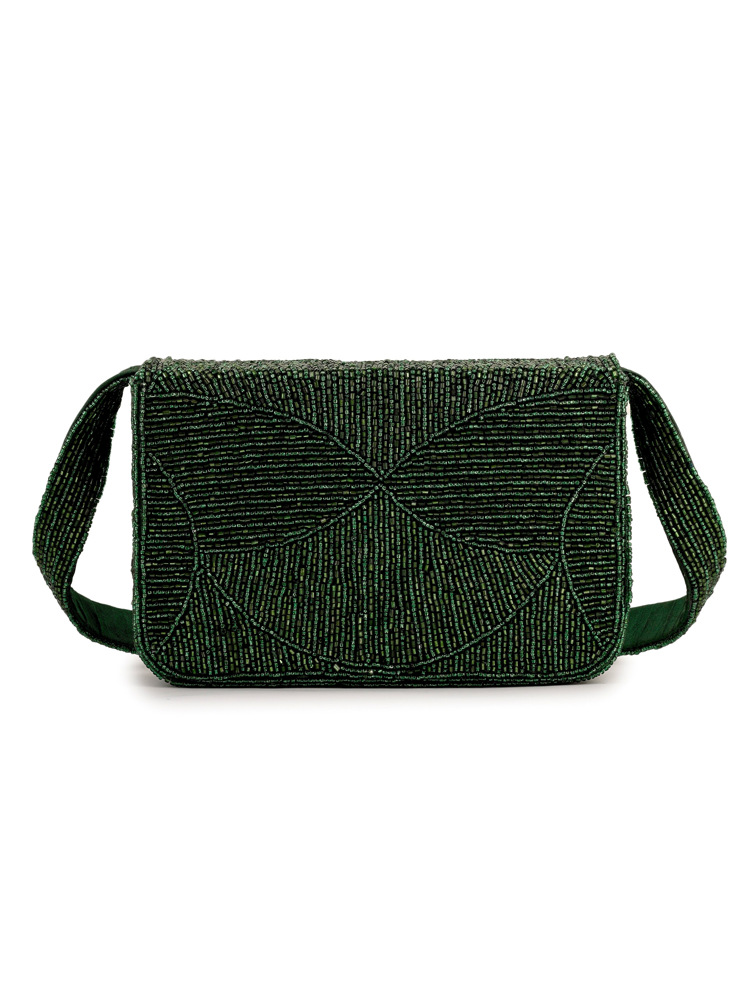 Evergreen Luxe Beaded Purse - 7.5 x 5 Inches