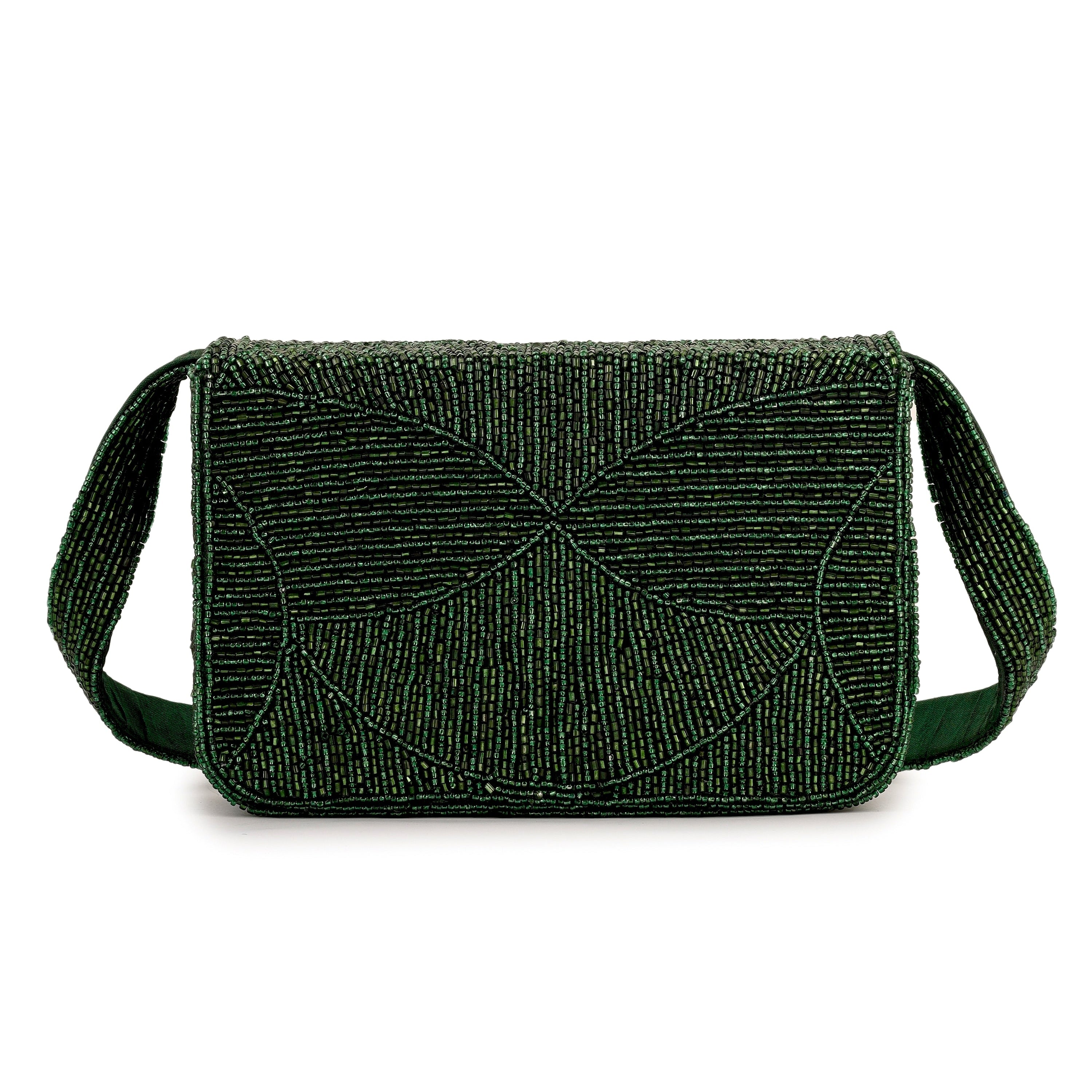 Evergreen Luxe Beaded Purse - 7.5 x 5 Inches