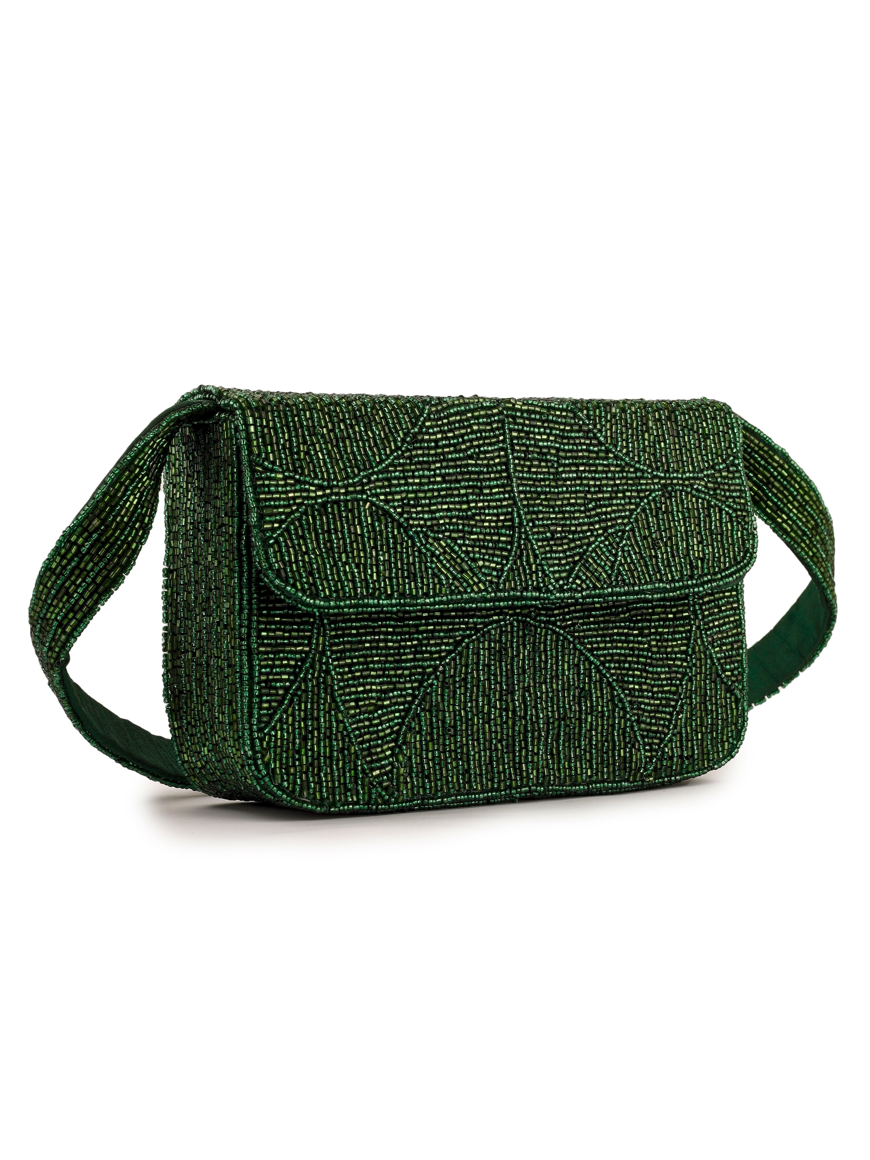 Evergreen Luxe Beaded Purse - 7.5 x 5 Inches