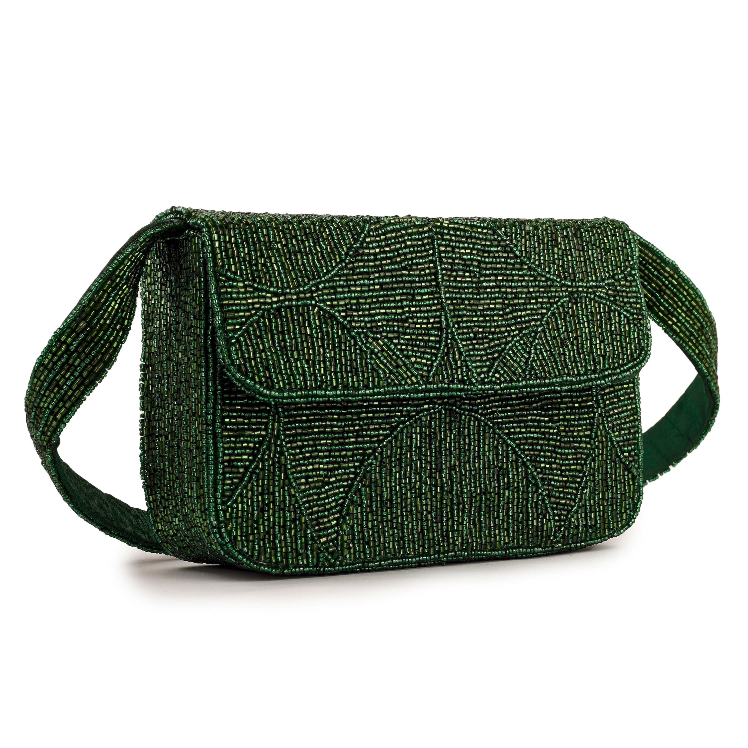 Evergreen Luxe Beaded Purse - 7.5 x 5 Inches