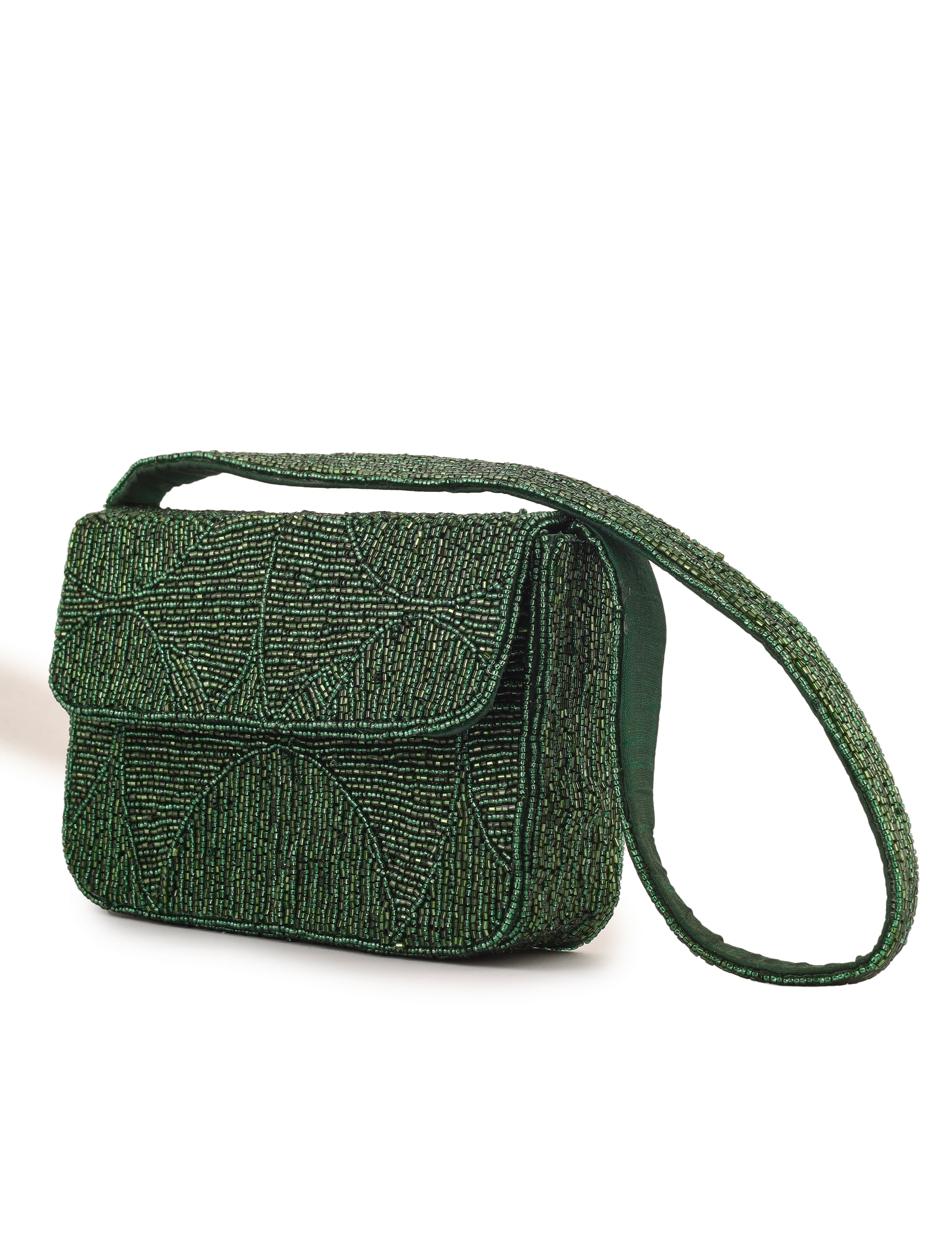 Evergreen Luxe Beaded Purse - 7.5 x 5 Inches