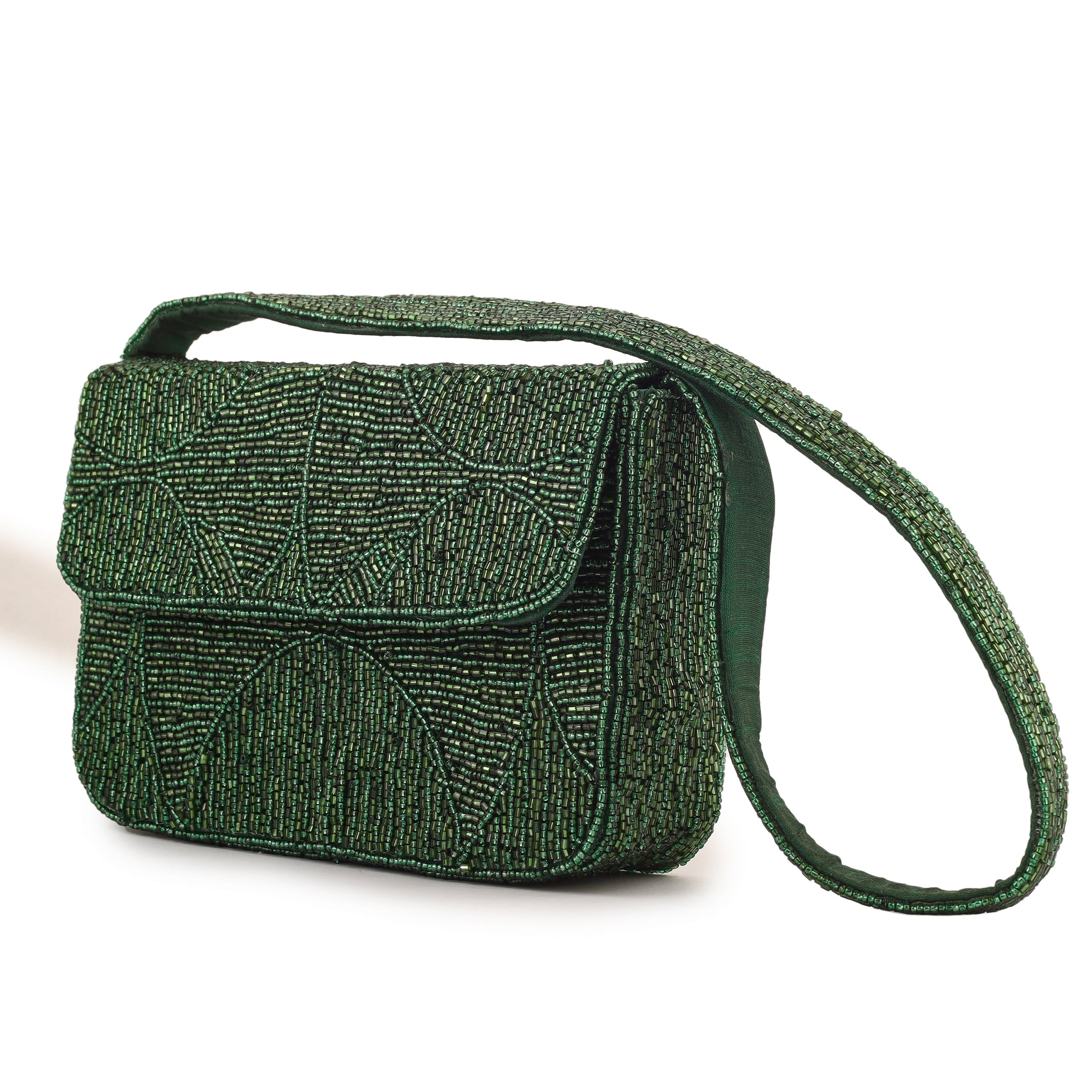 Evergreen Luxe Beaded Purse - 7.5 x 5 Inches