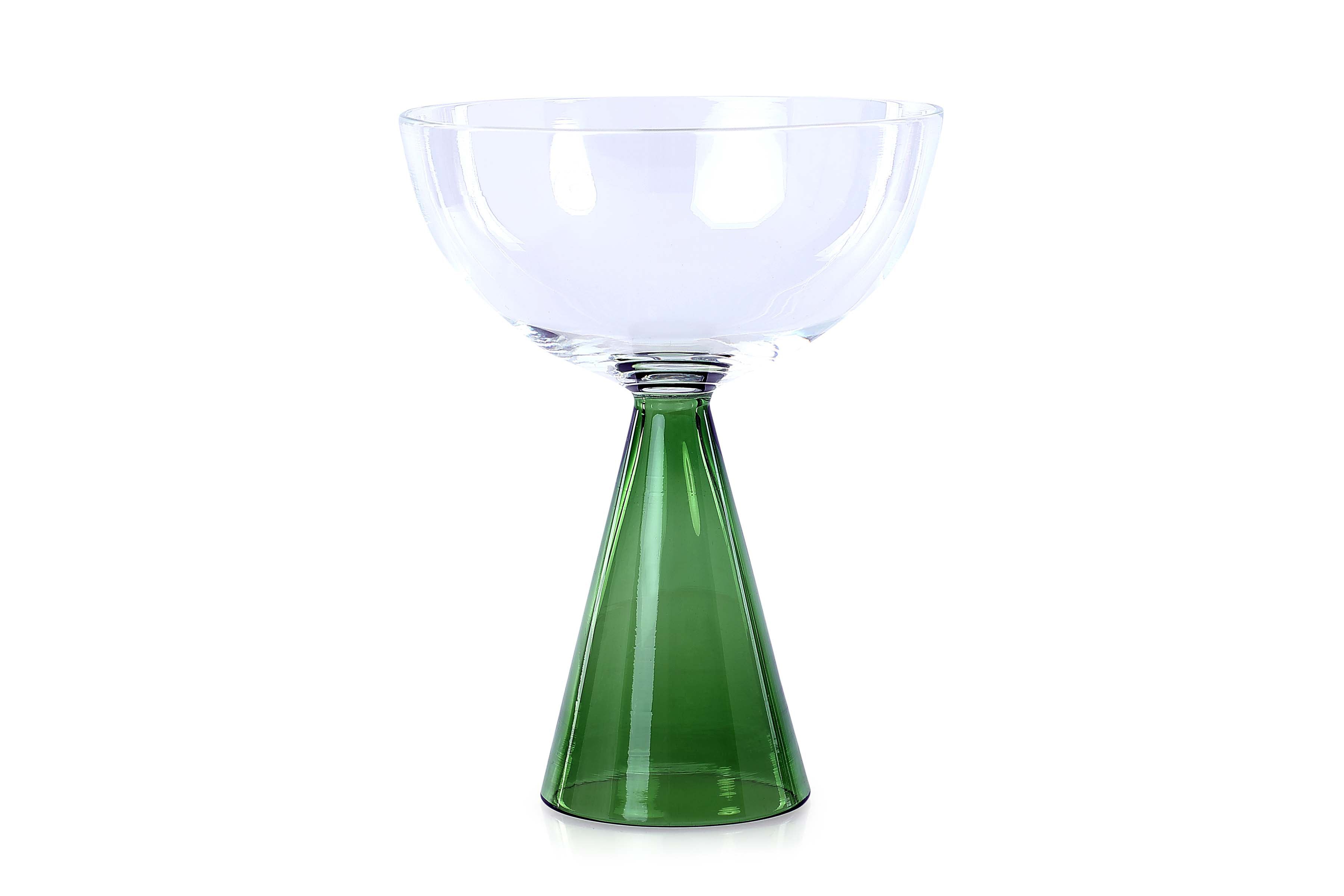 Colorful Handblown Drinkware Coupe, Green- 5.24x4 Inches - (SET OF 4)