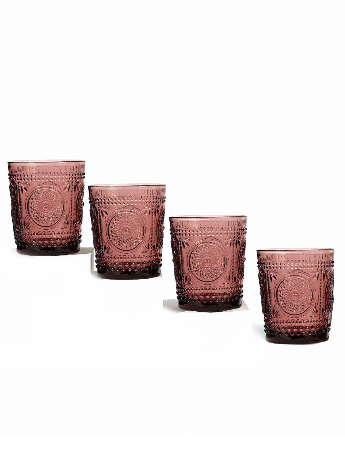 Mandala Embossed Drinking Glass | Handcrafted | Set of 4