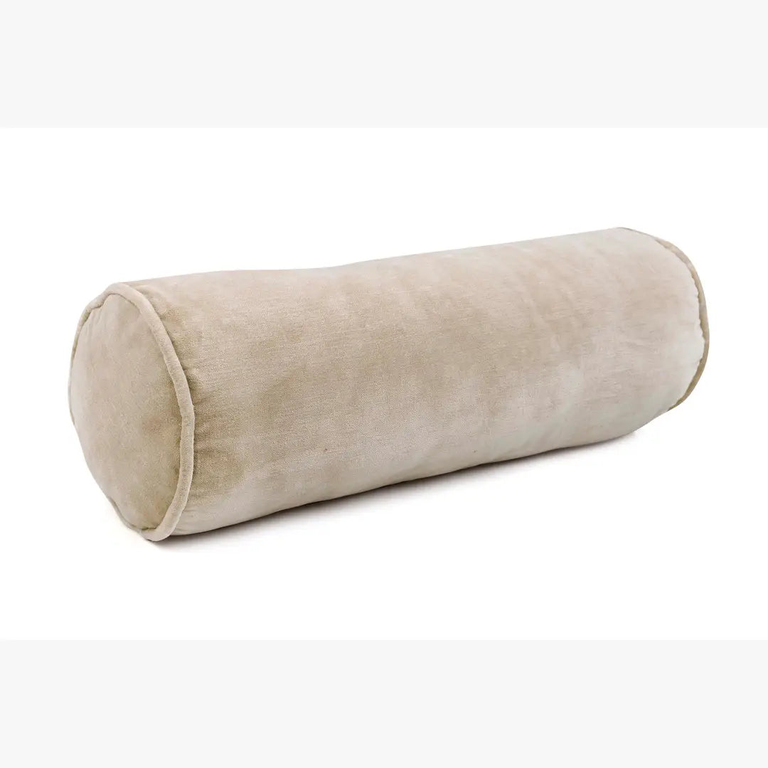 Velvet Handmade bolster Pillow, Biscotti - 18x7 Inches