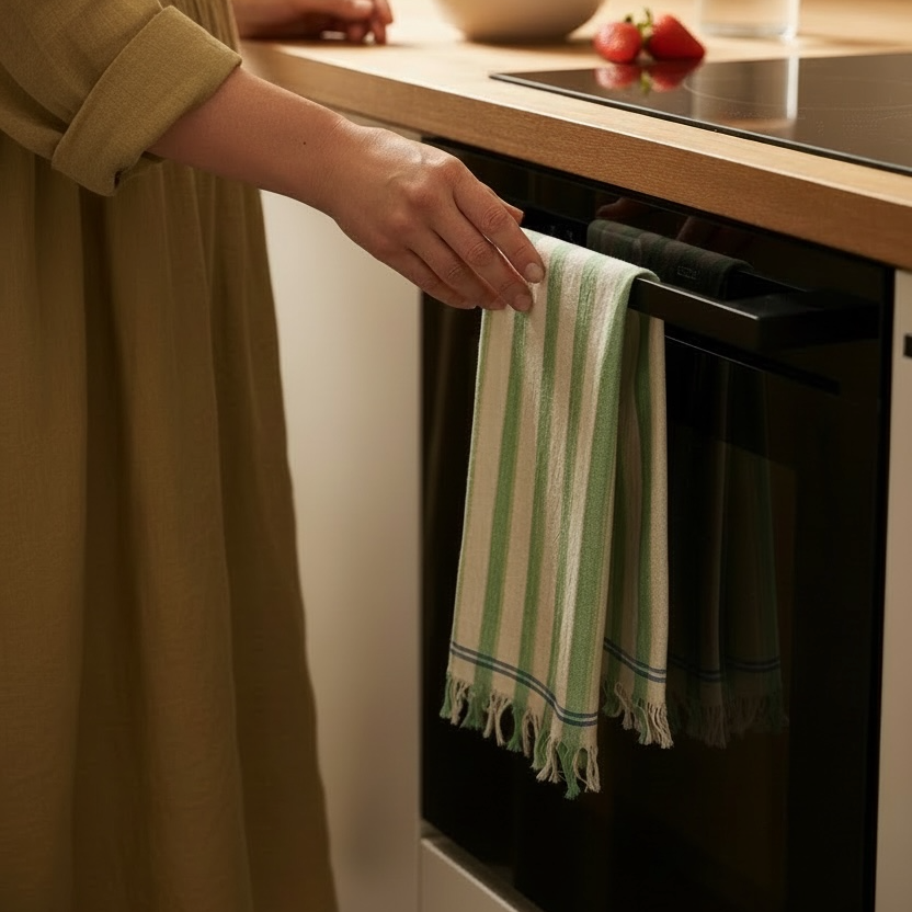 Handloom Cotton Basil & Bubbles Tea Towel 17x24 Inches