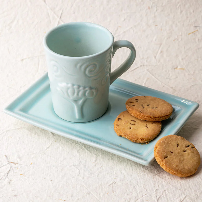 Breeze Mug Plate Set - Blue , 7 x 5 Inches