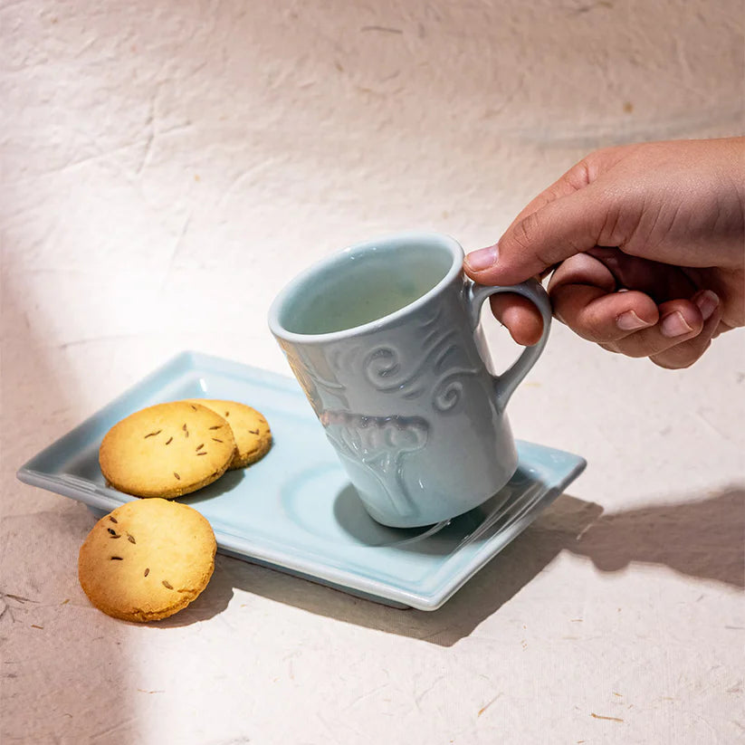 Breeze Mug Plate Set - Blue , 7 x 5 Inches