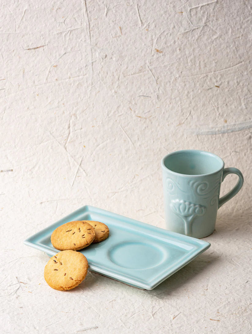 Breeze Mug Plate Set - Blue , 7 x 5 Inches