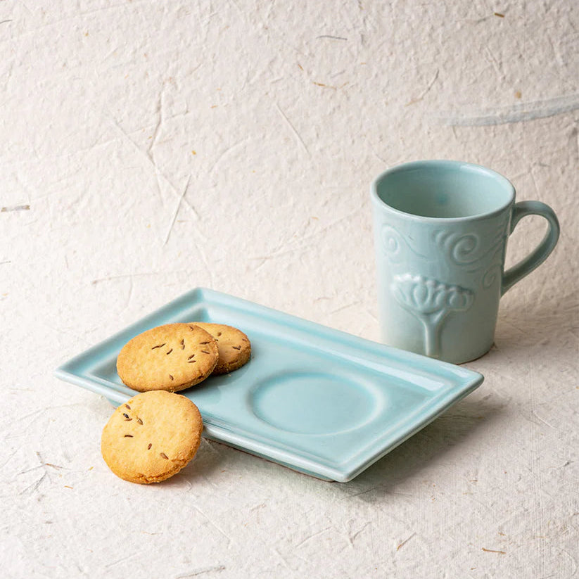 Breeze Mug Plate Set - Blue , 7 x 5 Inches