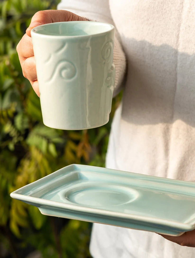 Breeze Mug Plate Set - Blue , 7 x 5 Inches