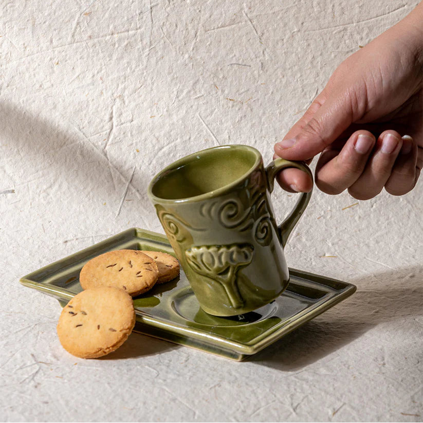 Breeze Mug Plate Set - Olive , 7 x 5 Inches