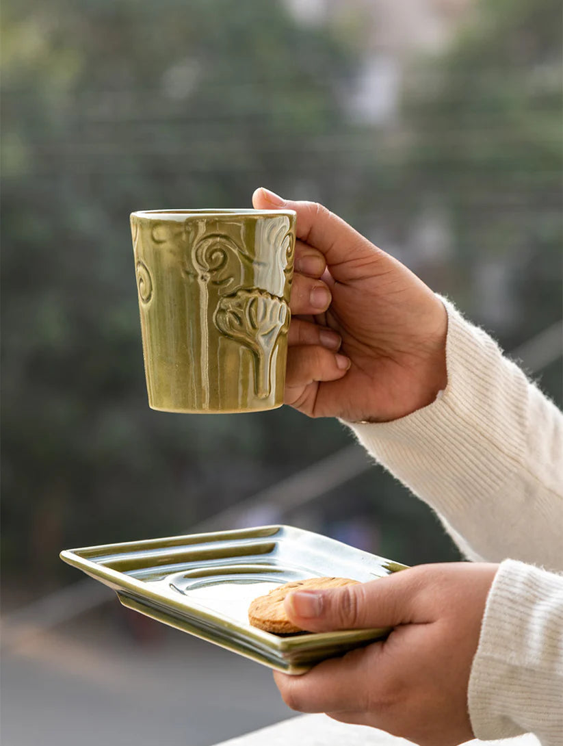 Breeze Mug Plate Set - Olive , 7 x 5 Inches