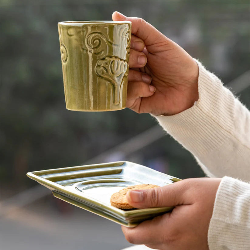 Breeze Mug Plate Set - Olive , 7 x 5 Inches