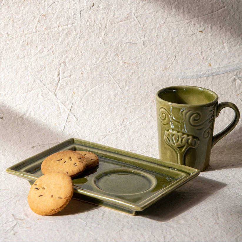 Breeze Mug Plate Set - Olive , 7 x 5 Inches