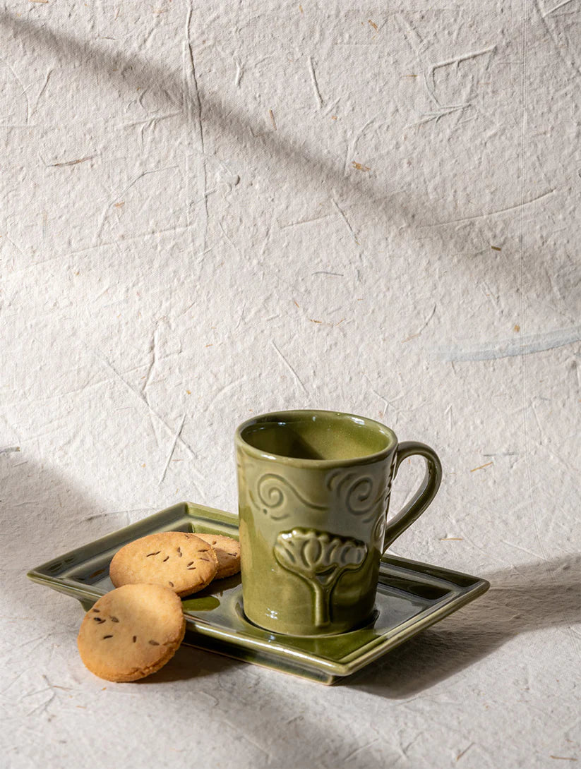 Breeze Mug Plate Set - Olive , 7 x 5 Inches