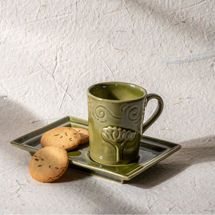 Breeze Mug Plate Set - Olive , 7 x 5 Inches