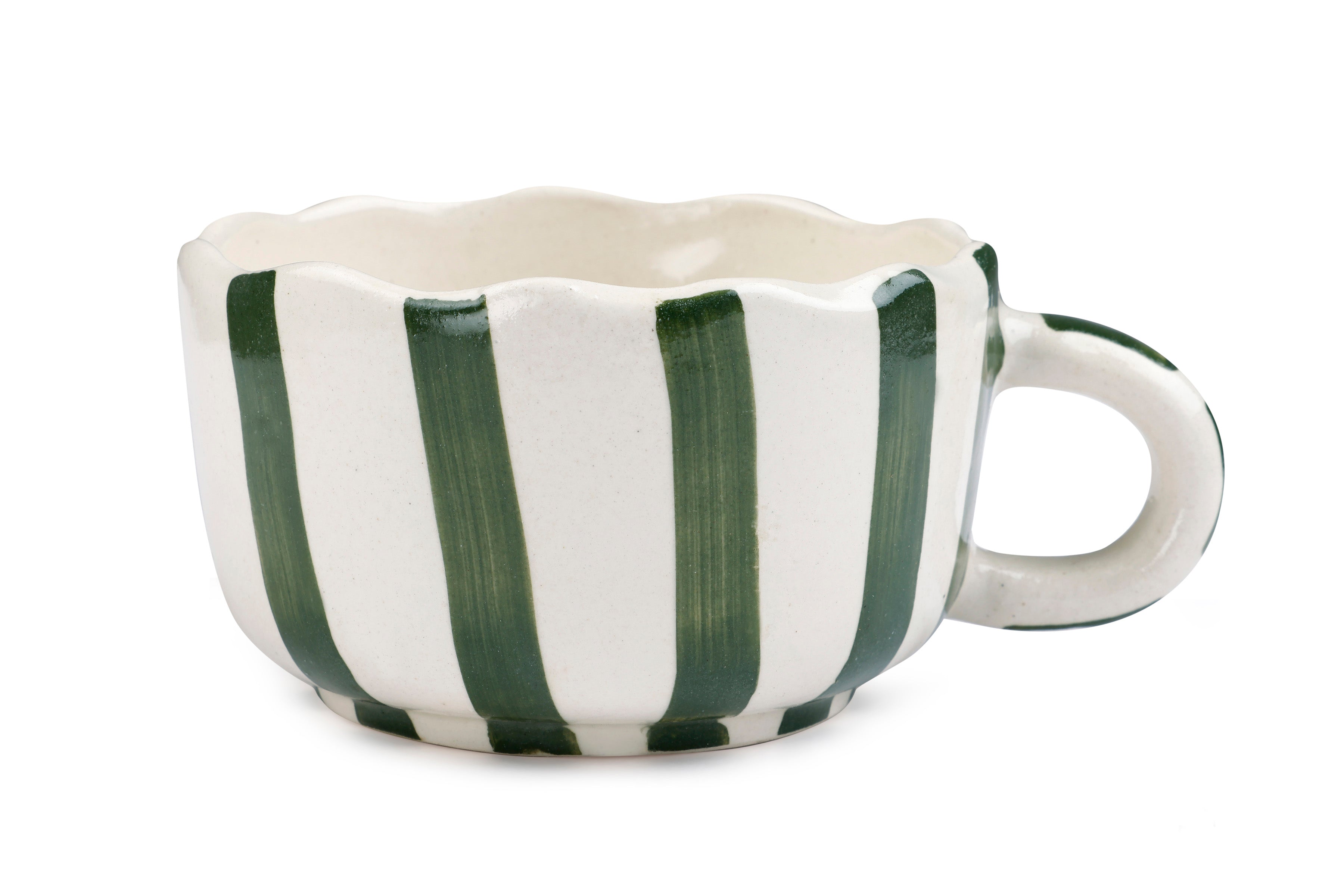Ceramic wavy Green Coffee Cup , 2.9 x 3.9 Inches (SET OF 2)