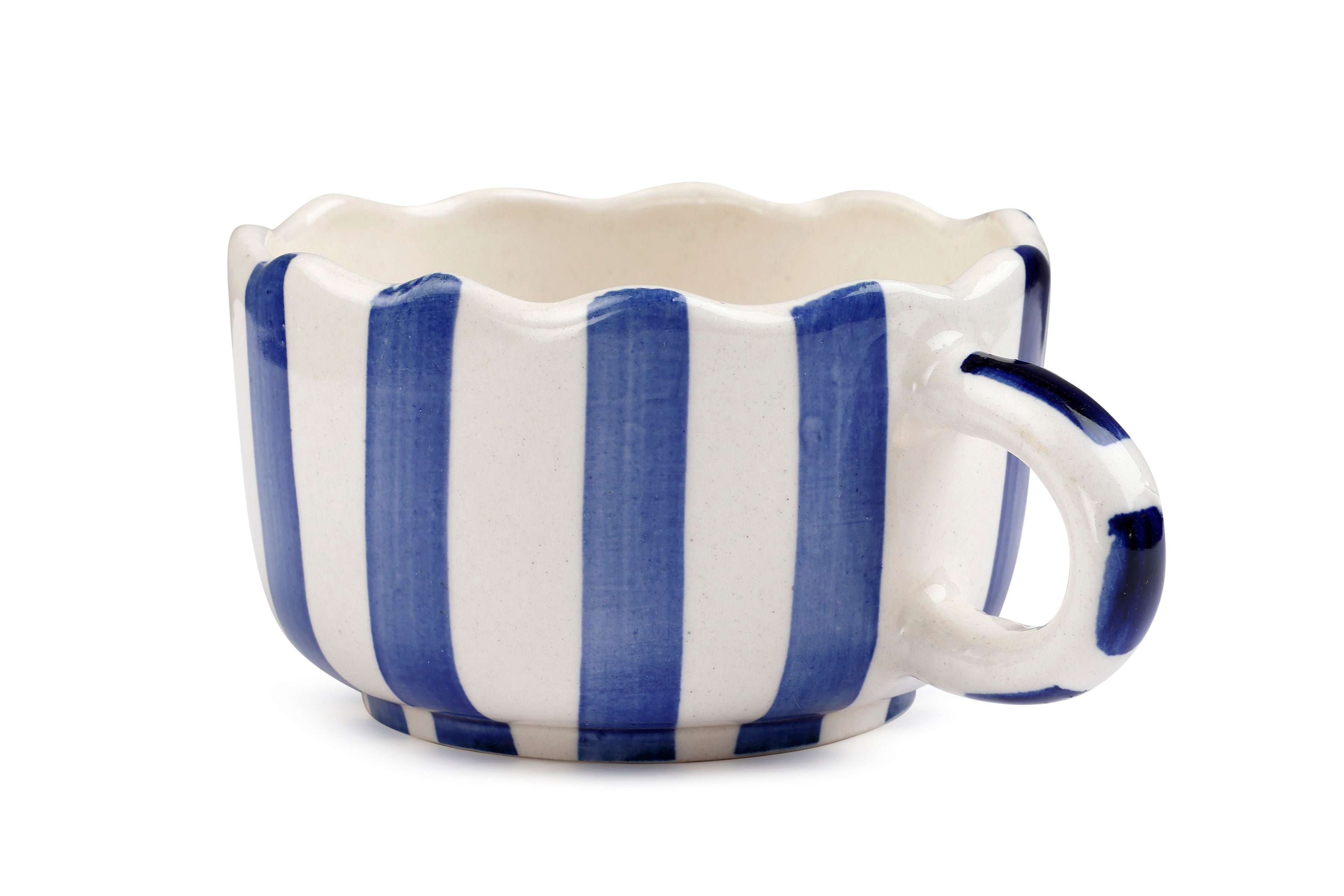 Ceramic wavy Blue Coffee Cup , 2.9 x 3.9 Inches (SET OF 2)