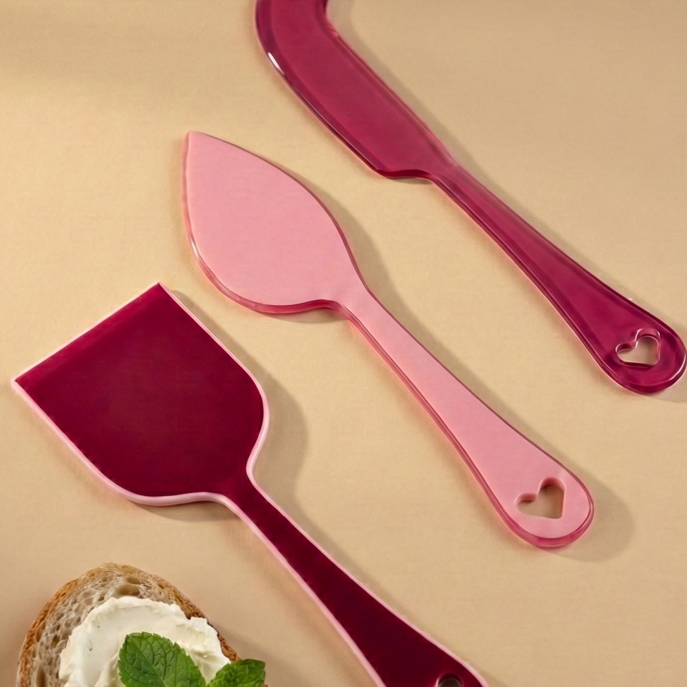 Enamel Cheese Knife Set , Pink (Set of 3) - 6.2 x 2 Inches