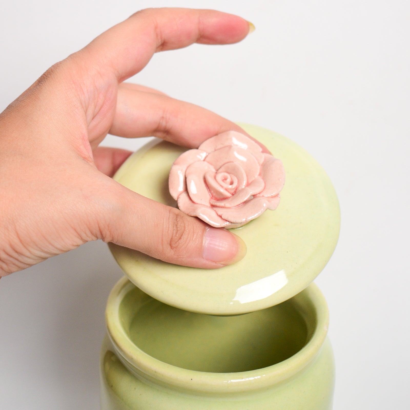 Handmade Pink Flower Ceramic Storage Jar with Lid