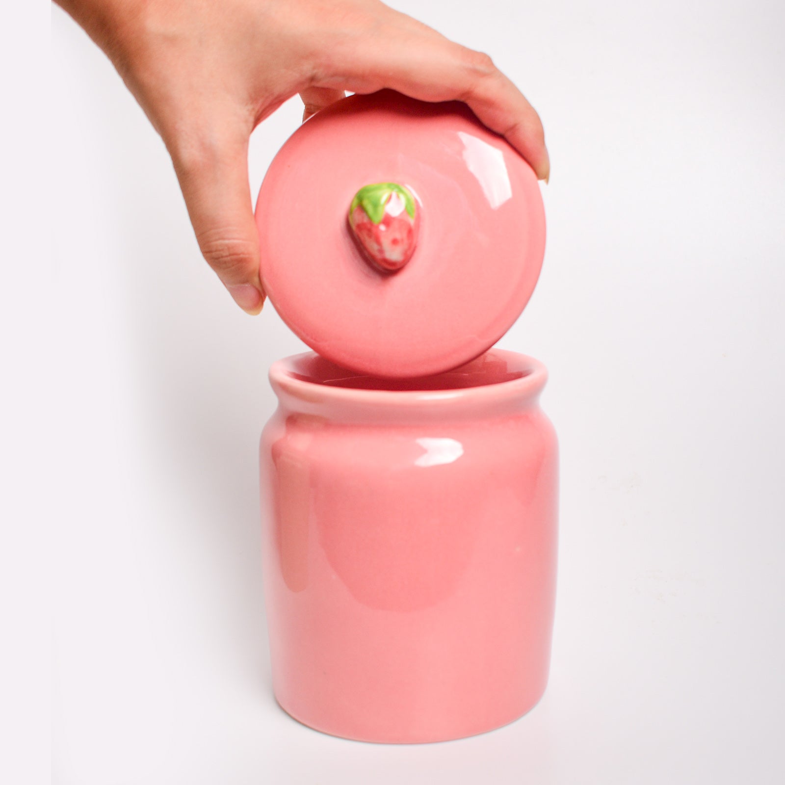 Strawberry Pink Ceramic Jar | Kitchen Storage Lid
