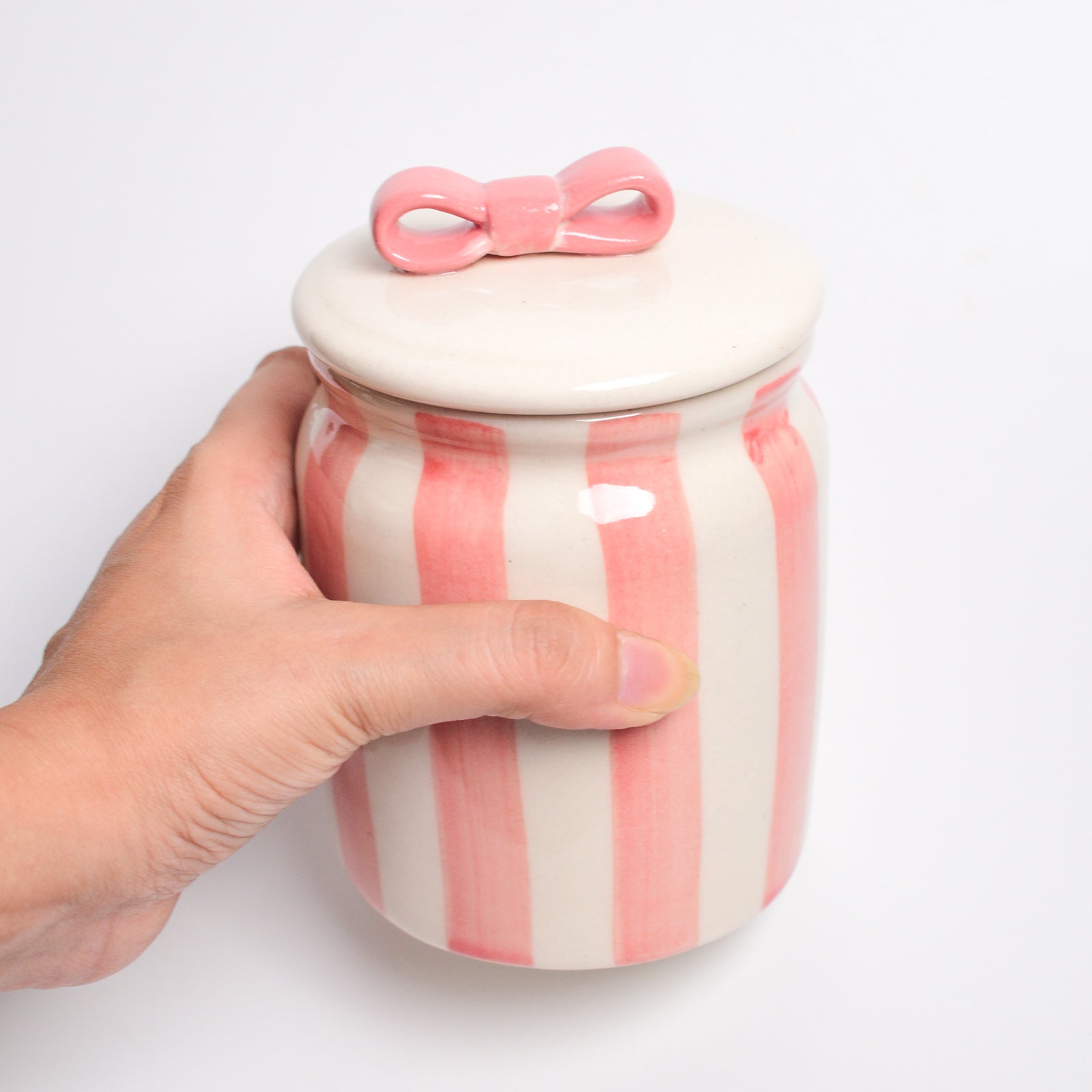 Pink Bow Ceramic Jar with Lid for Kitchen Storage