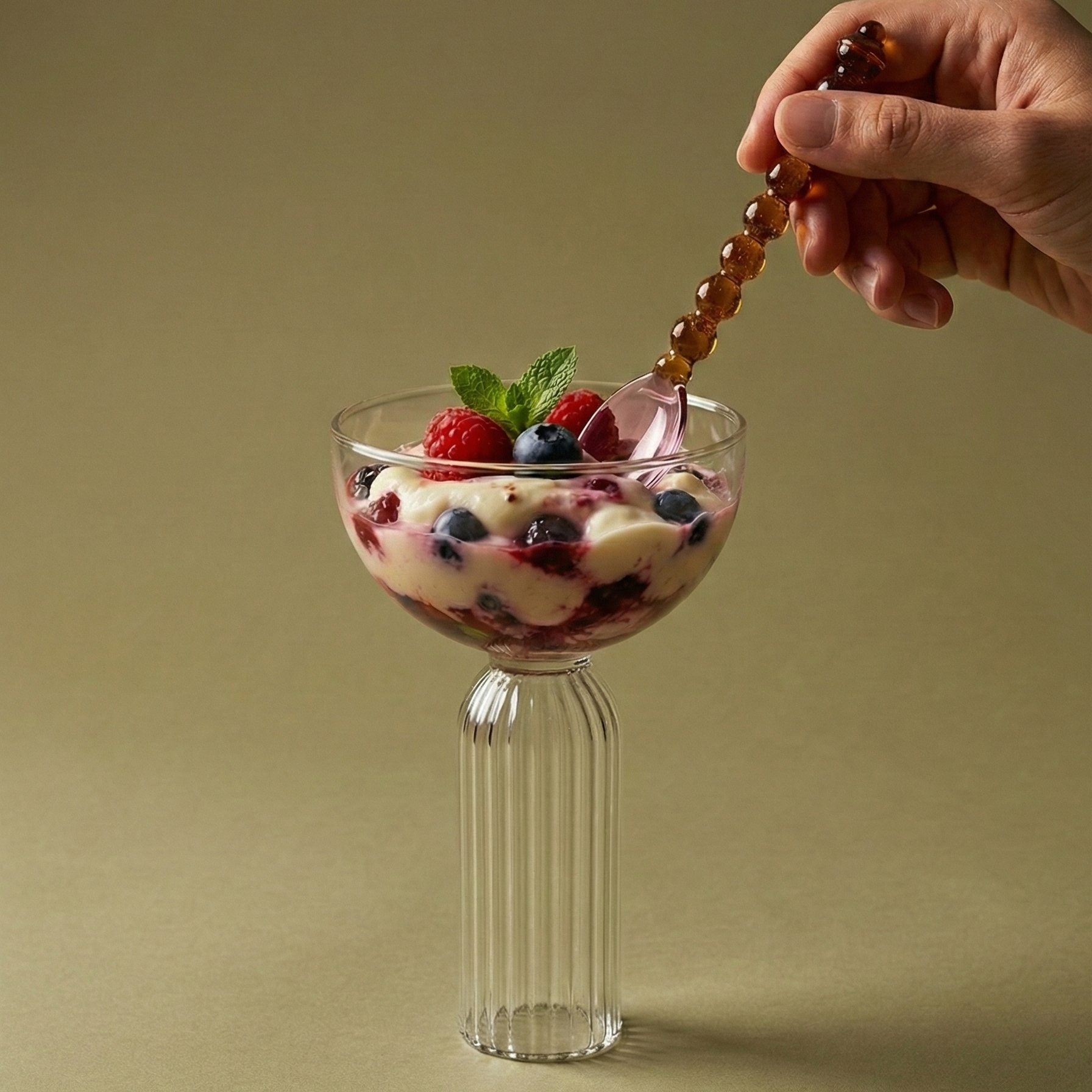 Luxe Cocktail Glass & Beaded Spoon Set