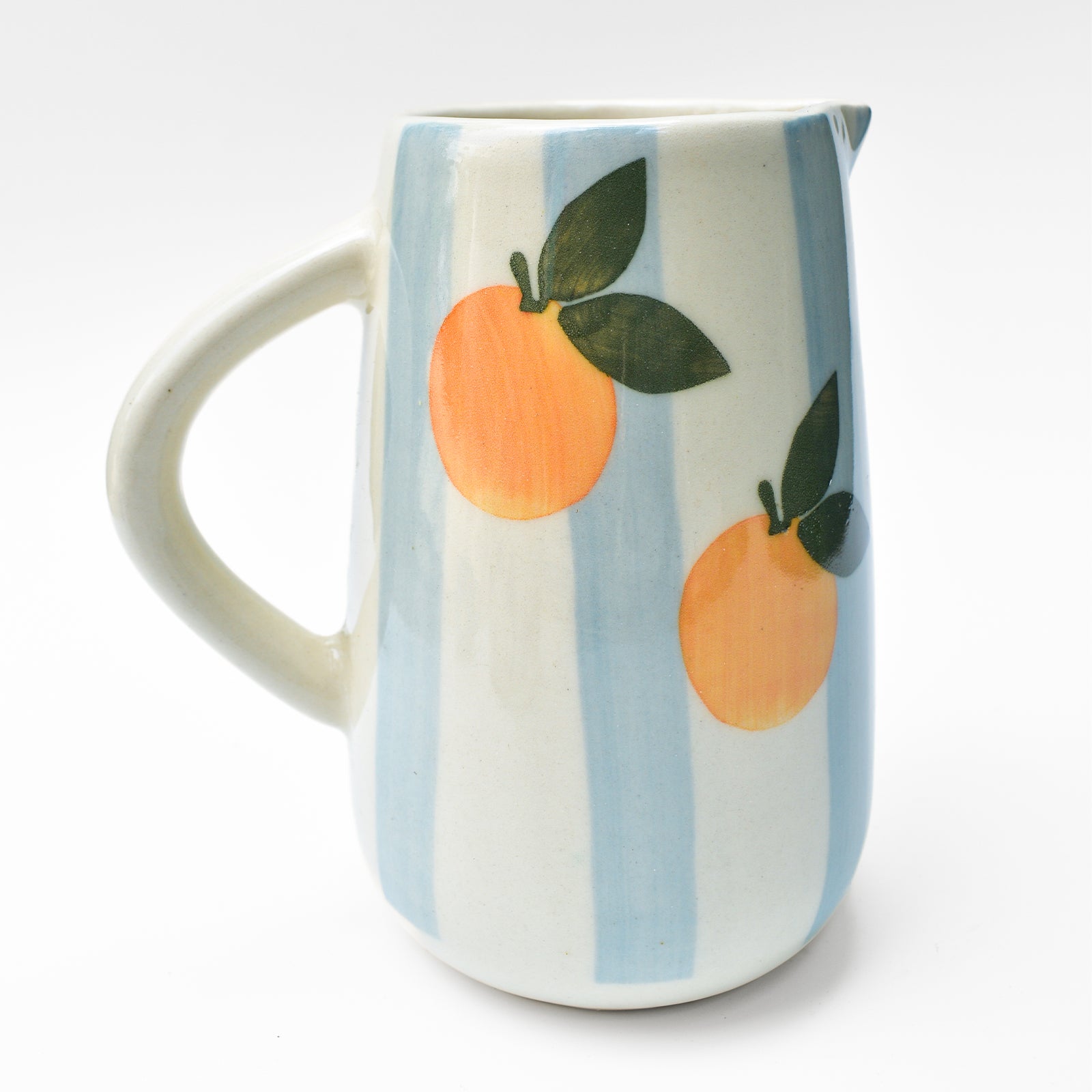Blue Striped Orange Ceramic Pitcher 8x3.5 Inches Set of 2 - Casa Amarosa