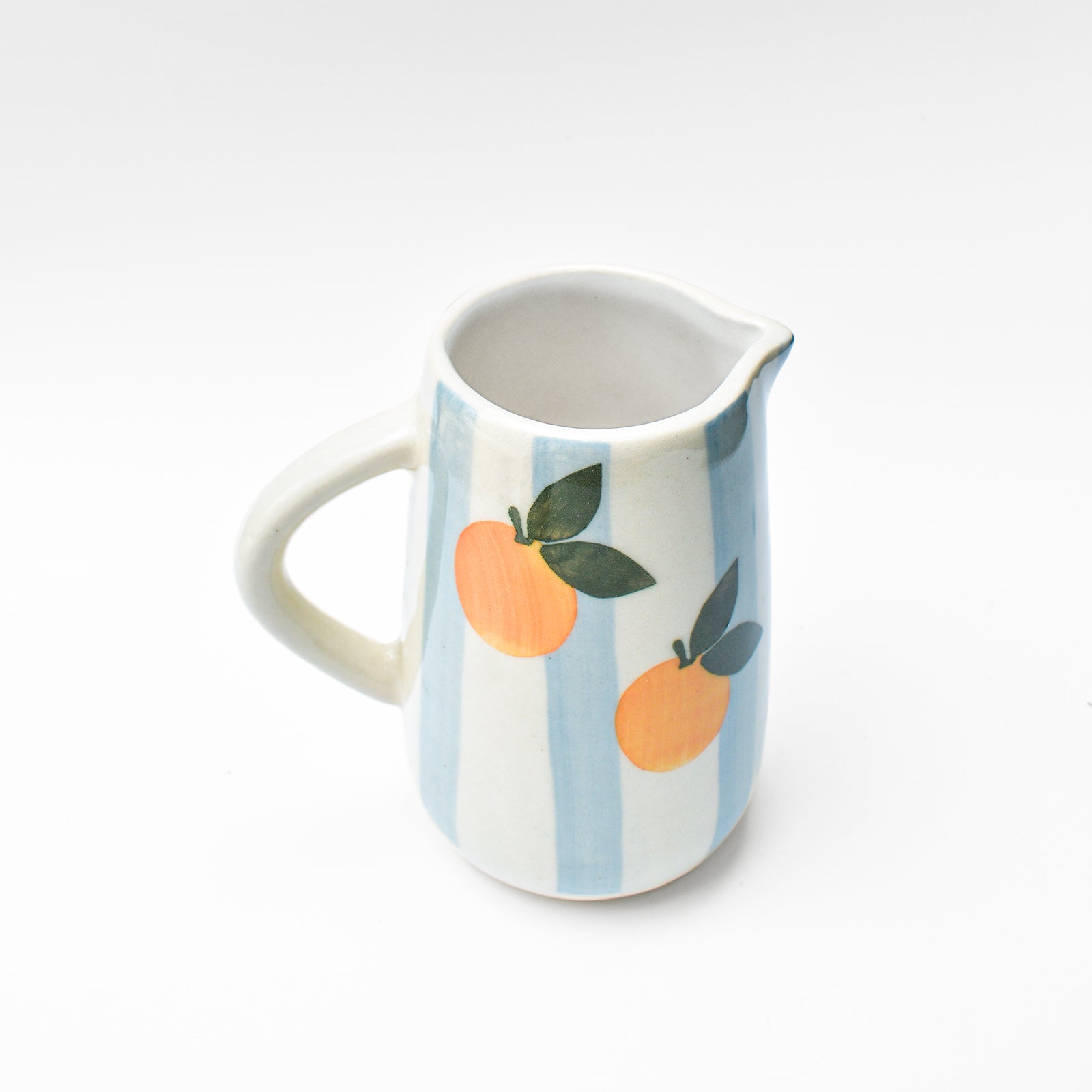 Blue Striped Orange Ceramic Pitcher 8x3.5 Inches Set of 2 - Casa Amarosa