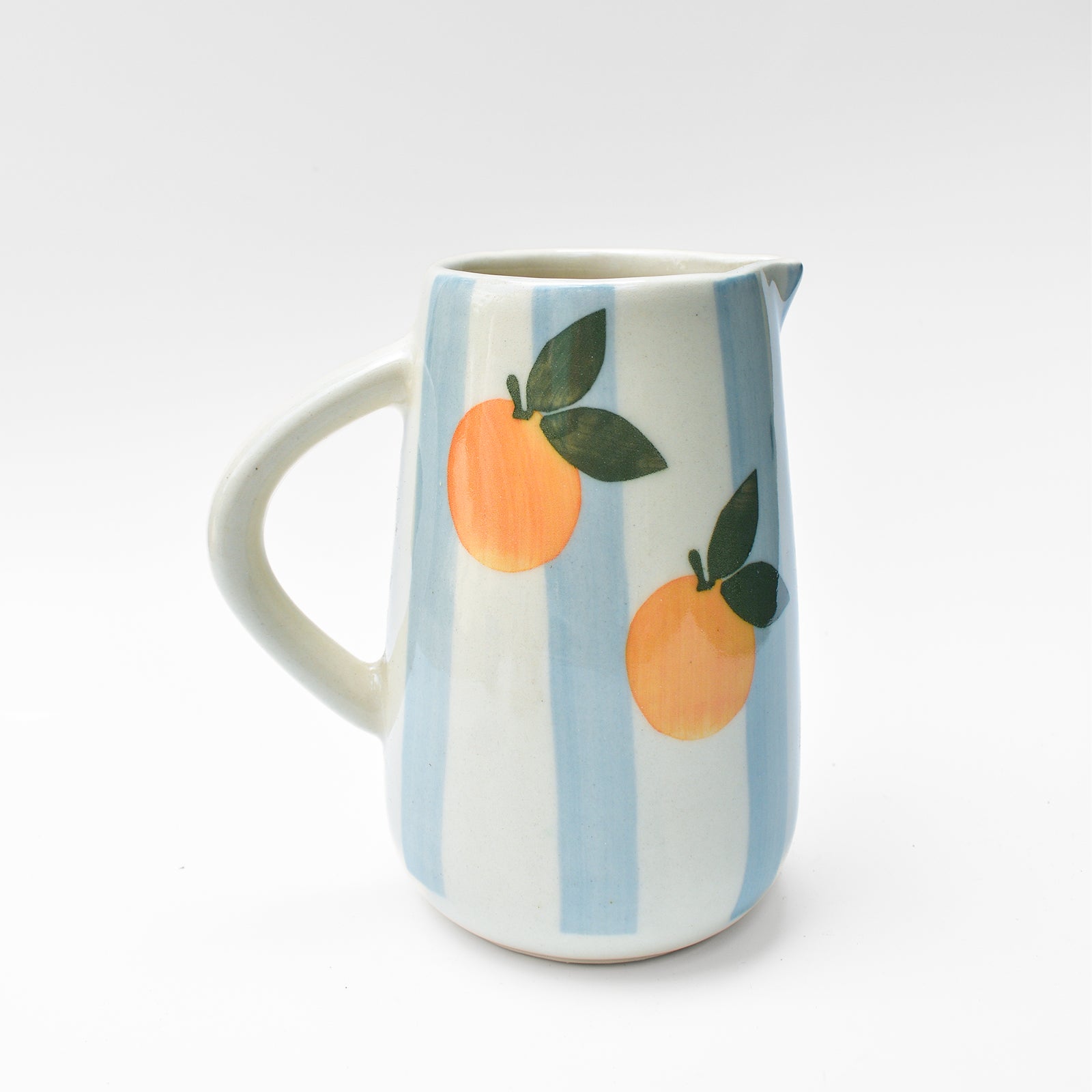 Blue Striped Orange Ceramic Pitcher 8x3.5 Inches Set of 2 - Casa Amarosa