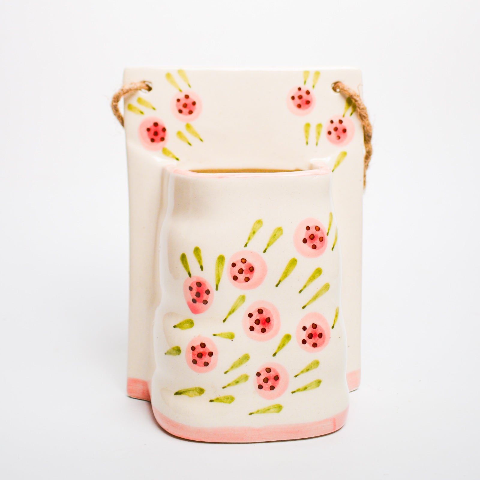 Round Roses Vintage Ceramic Wall Planter