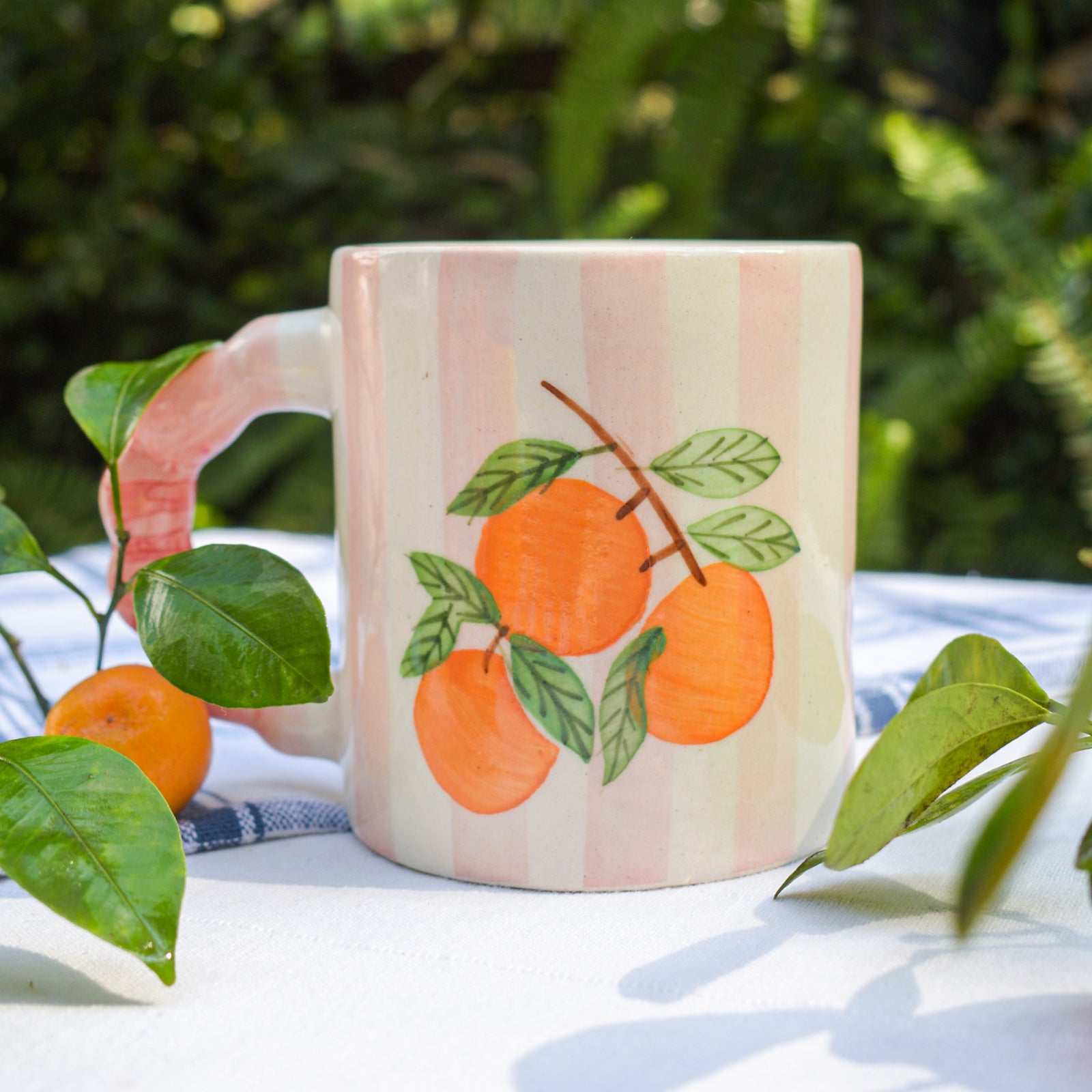 Pink Striped Orange Coffee Mug - 4x3 Inches (Set of 4)