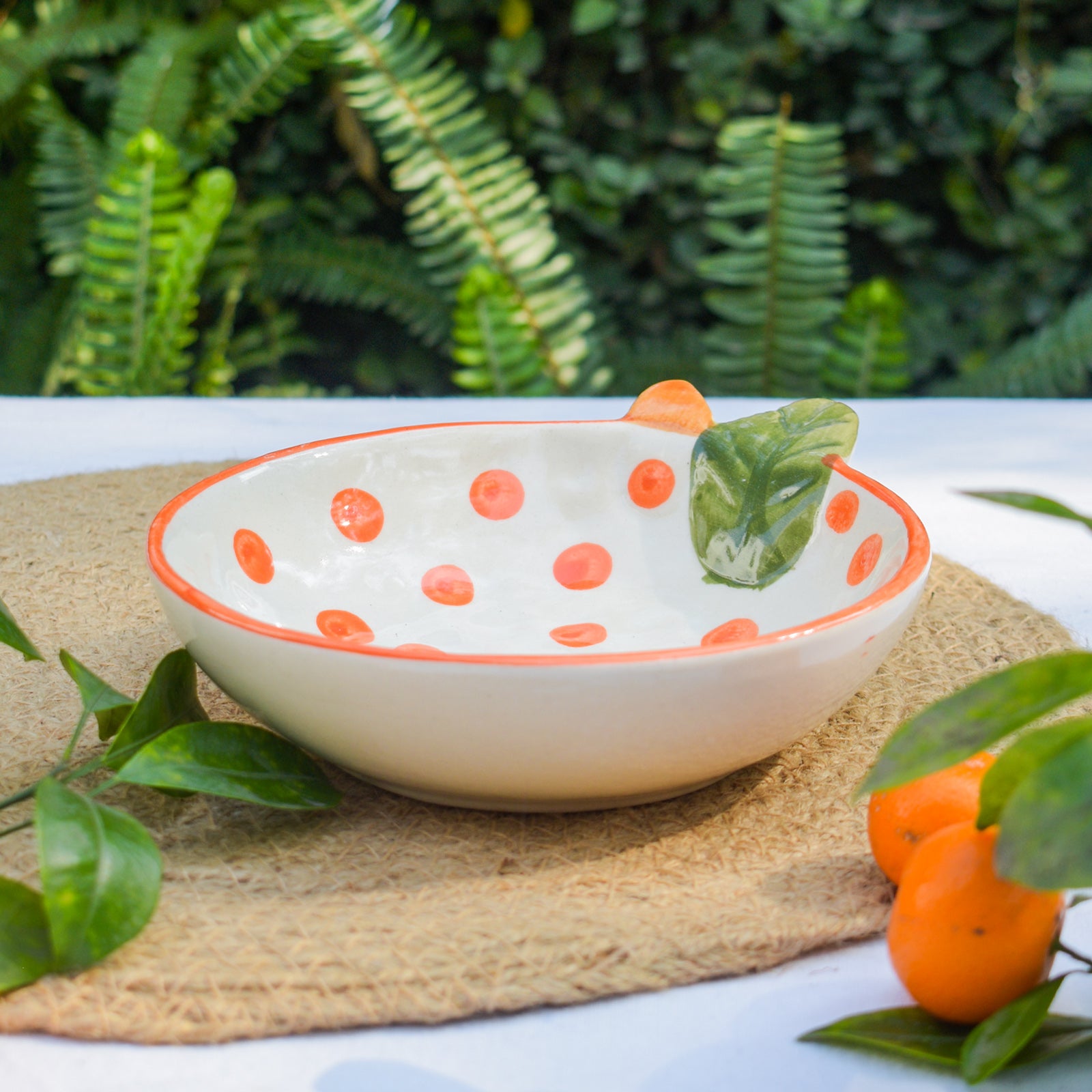 Adorable Orange Polka Dot Ceramic Bowl 6x2 Inches (Set of 2)