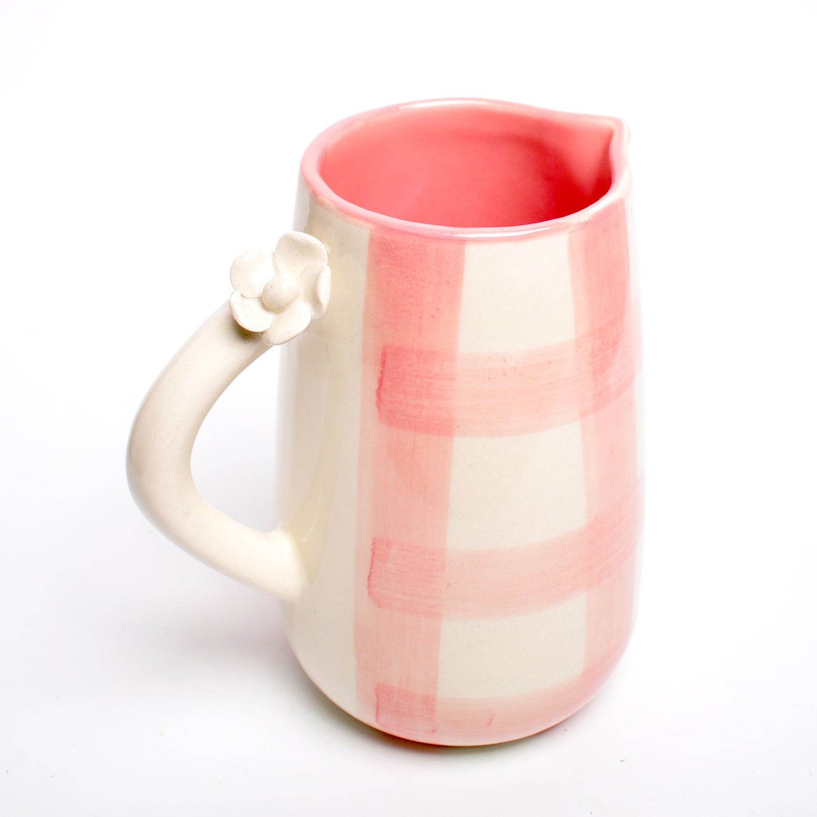 Daisy Check Pink Ceramic Jug (800 ml Pitcher)