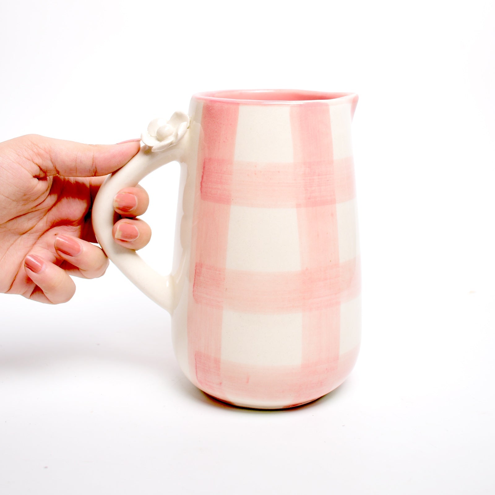 Daisy Check Pink Ceramic Jug (800 ml Pitcher)
