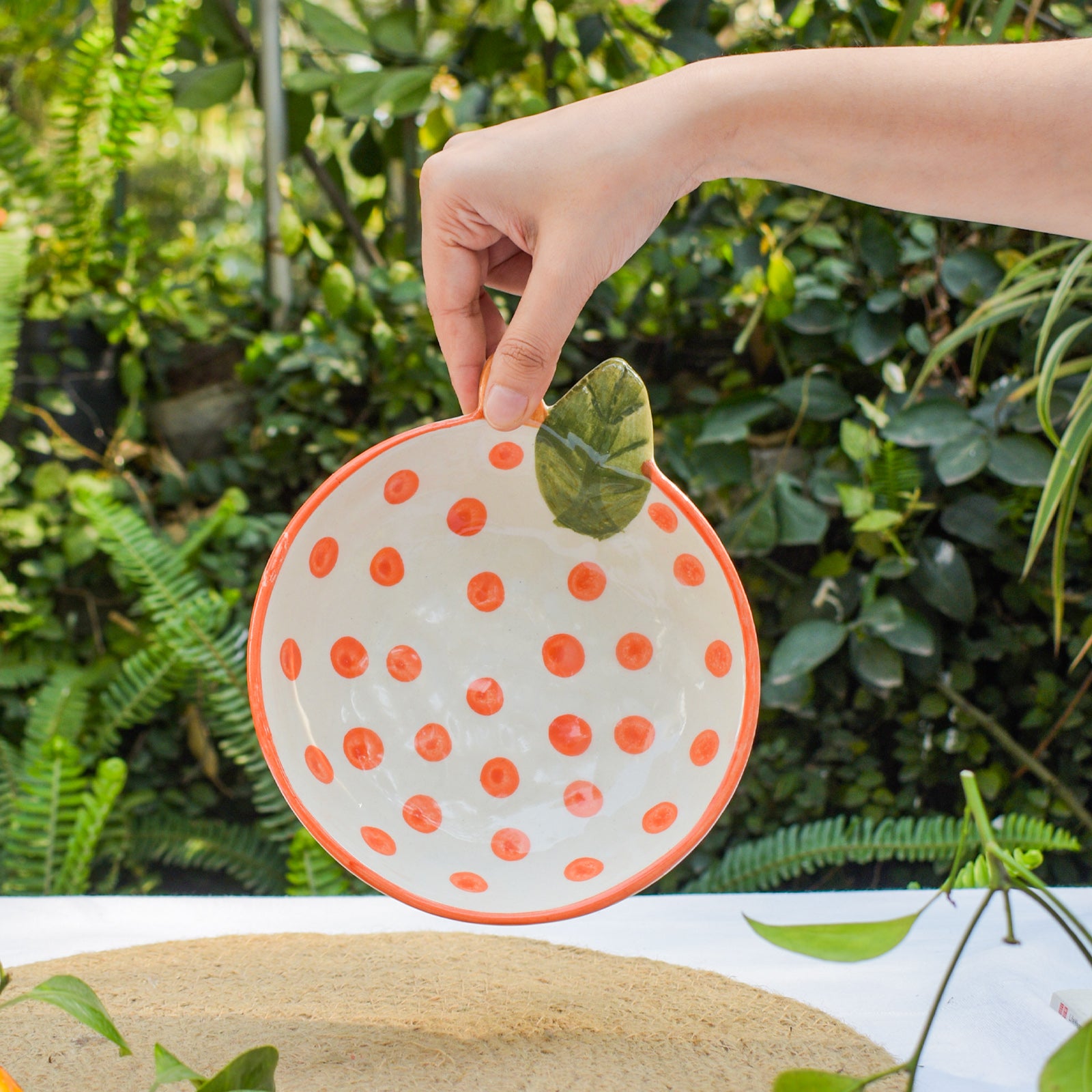 Adorable Orange Polka Dot Ceramic Bowl 6x2 Inches (Set of 2)